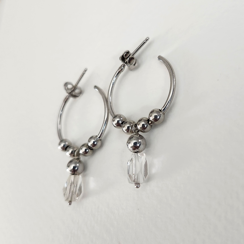 Sterling Silver Quartz Crystal Hoop Earrings